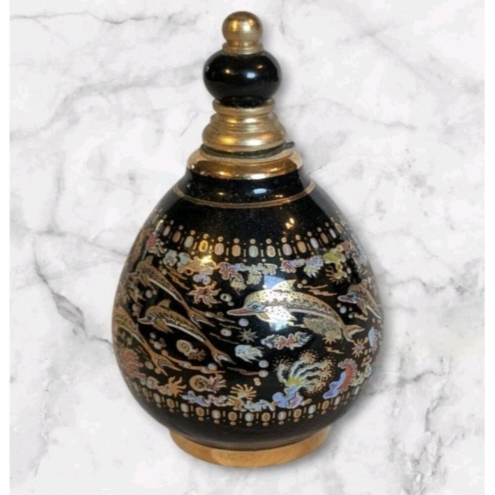 Venus Dolphin Empty Perfume Bottle Sea Scape Greece Gold Tone Miniature Vtg 2.5"